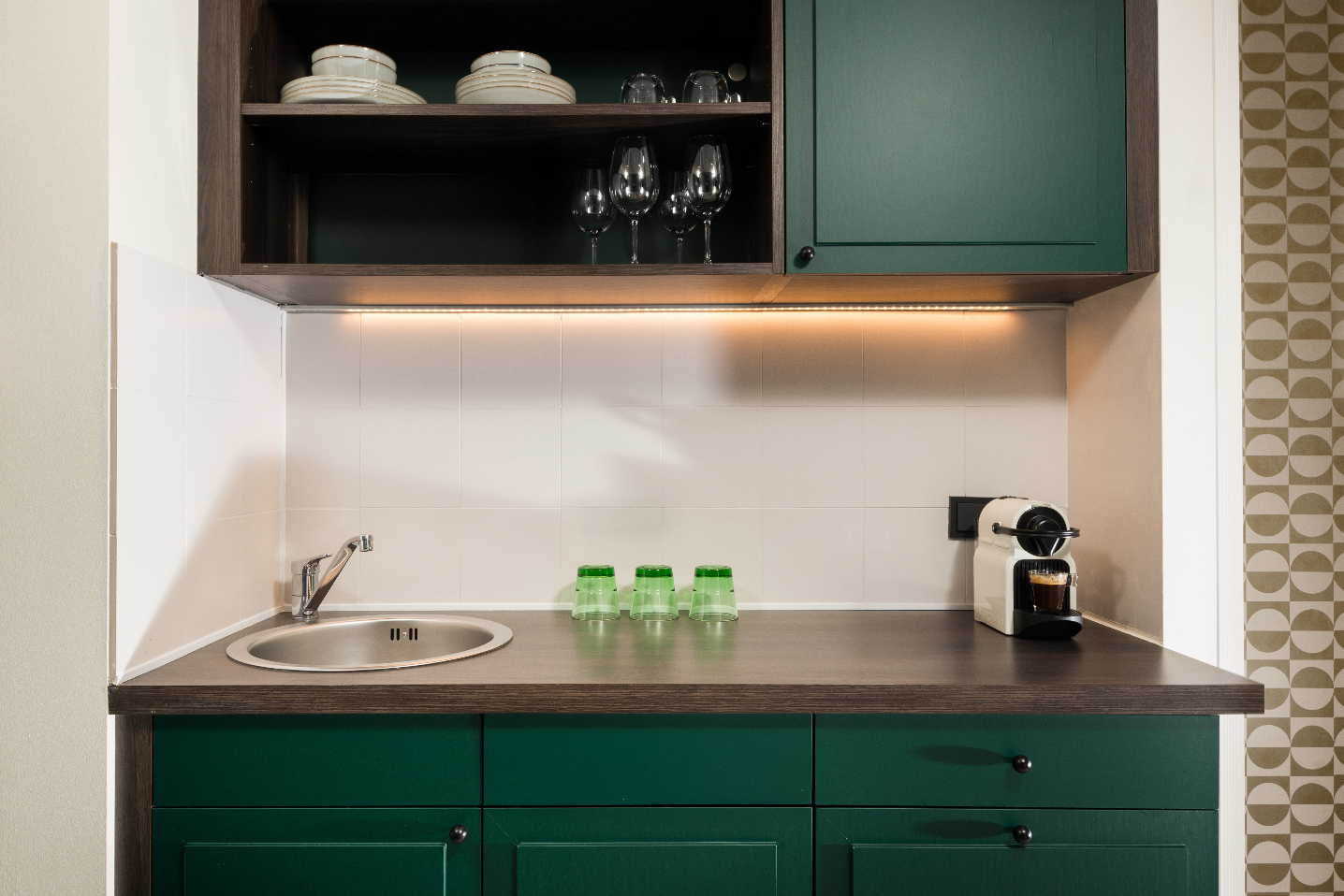 Sleek and functional kitchen space at master Mirabell, perfect for home-style cooking.