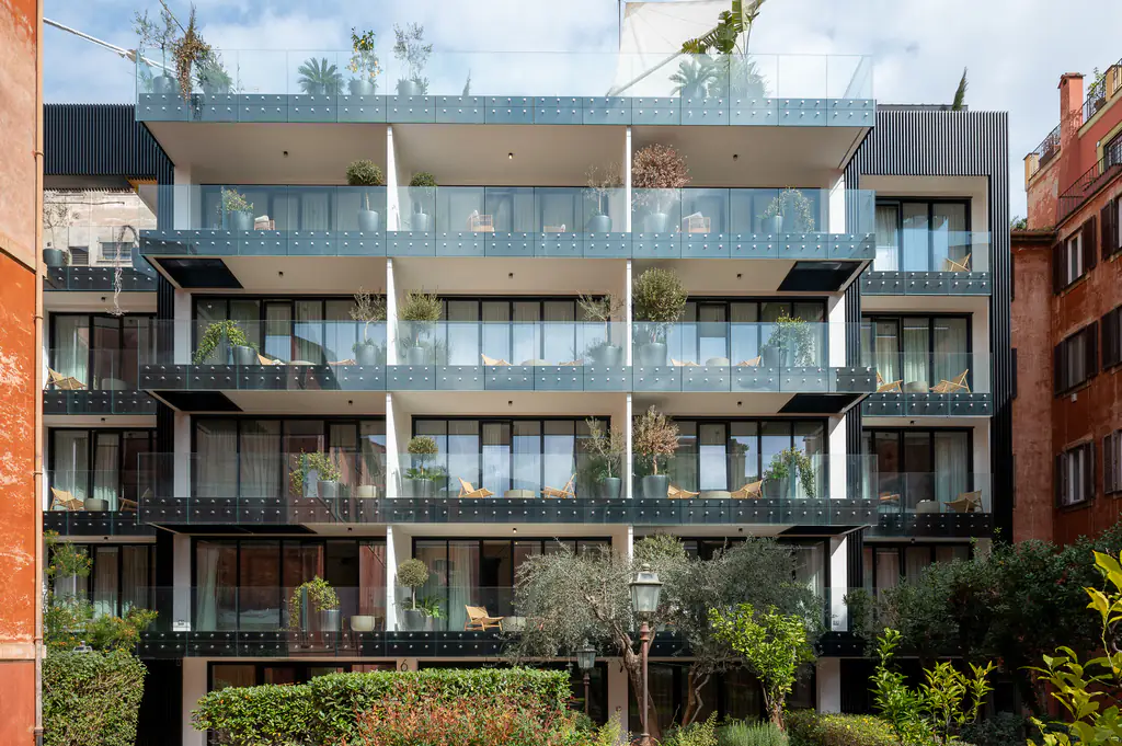 Exterior view of master Trevi Rome Aparthotel showcasing classic architecture and private balconies
